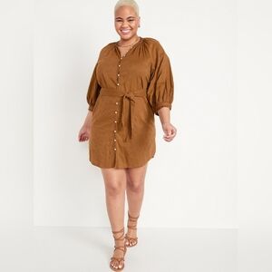 Old Navy Puff-Sleeve Waist-Defined Embroidered Mini Poet Shirt Dress XL NEW